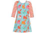 Rare Editions Little Girls Turquoise Orange Indian Elephant Striped Dress 3T