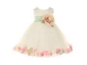 Baby Girls Ivory Peach Petal Adorned Satin Tulle Flower Girl Dress 24M