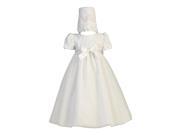 Lito Baby Girls White Embroidered Satin Ribbon Dress Bonnet Baptism Set 6 12M