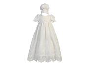 Lito Baby Girls White Embroidered Tulle Gown Bonnet Baptism Set 3 6M