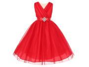 Little Girls Red Pleated Rhinestone Brooch Tulle Flower Girl Dress 6
