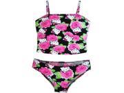 Hello Kitty Little Girls Black Pink Flowers Two Piece Tankini Swimsuit 6X