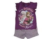 Disney Little Girls Purple Frozen Characters Plaid Print 2 Pc Shorts Set 4T