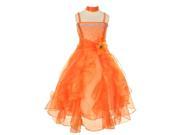 Cinderella Couture Big Girls Orange Crystal Organza Cascade Ruffle Dress 12