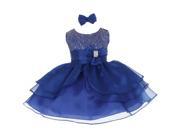 Little Girls Royal Blue Rhinestuds Bow Sash Flower Girl Headband Dress 2T