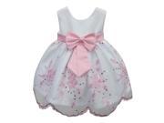 Baby Girls Pink Sequin Floral Embroidered Scallop Flower Girl Dress 12M