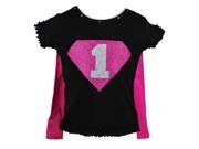 Reflectionz Baby Girls Black Fuchsia Super Girl Birthday Cape T Shirt 18M