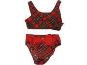 French Toast Little Girls Red Plaid Bow Button Tube Top 2Pc Swimsuit 8