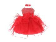 Little Girls Red Organza Rhine studs Bow Sash Flower Girl Dress 3T