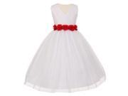 Little Girls White Red Chiffon Floral Sash Tulle Flower Girl Dress 6