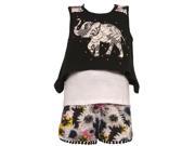 Little Girls Black Indian Elephant Stud Top Floral Patterned Shorts Outfit 6
