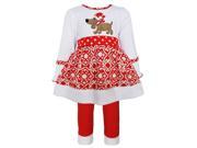 AnnLoren Little Girls White Red Christmas Dog Applique Pants Outfit 2 3T