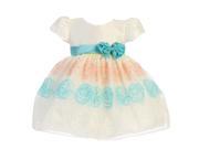 Lito Little Girls Ivory Teal Rosette Embroidered Organza Easter Dress 3T