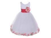 Little Girls White Coral Petal Adorned Satin Tulle Flower Girl Dress 4
