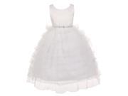Little Girls White Satin Rhinestone Cascade Tulle Flower Girl Dress 2T