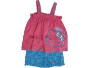Hello Kitty Little Girls Fuchsia Blue Sparkle Applique 2 Pc Shorts Set 4
