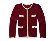 Richie House Little Girls Red Beige Piping Fake Pockets Zip Up Sweet Coat 4 5