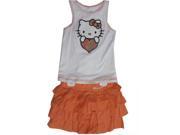 Hello Kitty Little Girls White Orange Studded Heart Tiered 2 Pc Skirt Outfit 4