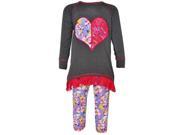 AnnLoren Little Girls Grey Lace Heart Applique Top Floral Pant Outfit 4 5