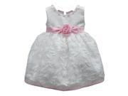 Baby Girls White Pink Floral Embroidered Bead Flower Girl Dress 24M