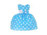 Baby Girls Blue White Polka Dot Bow Sash Headband Special Occasion Dress 18M