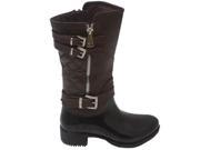 Girls Brown Patent Quilted Buckle Straps High Knee Boots 13 Kids