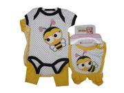 Buster Brown Baby Girls Yellow Bee Striped Onesie 5 Pc Layette Set 3 6M