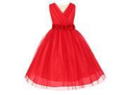 Little Girls Red Chiffon Floral Sash Crystal Tulle Flower Girl Dress 2