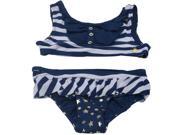 Rugged Bear Little Girls Navy Sailor Stripe Gold Star 2 Pc Bikini Swimsuit 4T