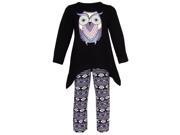 AnnLoren Baby Girls Black Blue Owl Print Art Deco Leggings Outfit 12 18M
