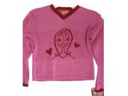 Barbie Little Girls Pink Red Doll Print V Shaped Neckline Knit Sweater 4