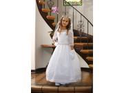 Angels Garment Big Girls White Taffeta Mesh Pearl Bead Communion Dress 10
