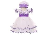 Baby Girls Purple Floral Embroidery Jewel Ruffle Bonnet Flower Girl Dress 12M