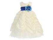 Lito Big Girls Ivory Blue Sash Taffeta Shirred Flower Girl Dress 10