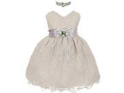 Little Girls Silver Lace Overlay Flower Sash Special Occasion Dress 4T