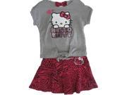 Hello Kitty Little Girls Gray Fuchsia Zebra Print Knot 2 Pc Skirt Set 5