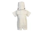 Lito Baby Boys White Embroidered Cross Poly Cotton Romper Baptism Set 0 3M