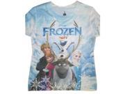 Disney Little Girls Blue White Frozen Characters Printed T Shirt 4 5
