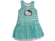 Hello Kitty Little Girls Turquoise White Stripe Glittery Applique Dress 6