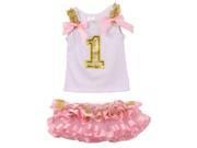 Baby Girls White Pink Gold Birthday Number 2 Pc Tutu Skirt Outfit 12M