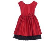 Sweet Kids Big Girls Red Black Rolled Flower Adorned Christmas Dress 7
