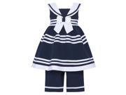Bonnie Jean Little Girls Navy White Stripe Bow Accent Sailor Pant Outfit 2T