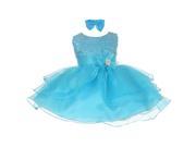 Baby Girls Turquoise Rhinestuds Bow Sash Flower Girl Headband Dress 12M