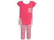 Little Girls Pink Lace Inset Top Art Deco Patterned 2 Pc Legging Set 4