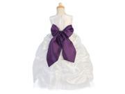 Lito Little Girls White Purple Sash Taffeta Shirred Flower Girl Dress 3T