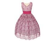 Little Girls Magenta Ivory Two Tone Lace Pearl Detail Flower Girl Dress 6