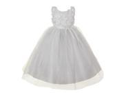 Little Girls White Rosette Sparkle Tulle Rhinestone Brooch Flower Girl Dress 4