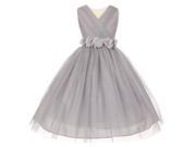 Big Girls Silver Chiffon Flowers Shiny Tulle Junior Bridesmaid Dress 10