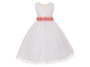 Little Girls White Blush Chiffon Floral Sash Tulle Flower Girl Dress 6