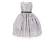 Cinderella Couture Girls Silver Lace Taffeta Jeweled Belt Flower Girl Dress 4